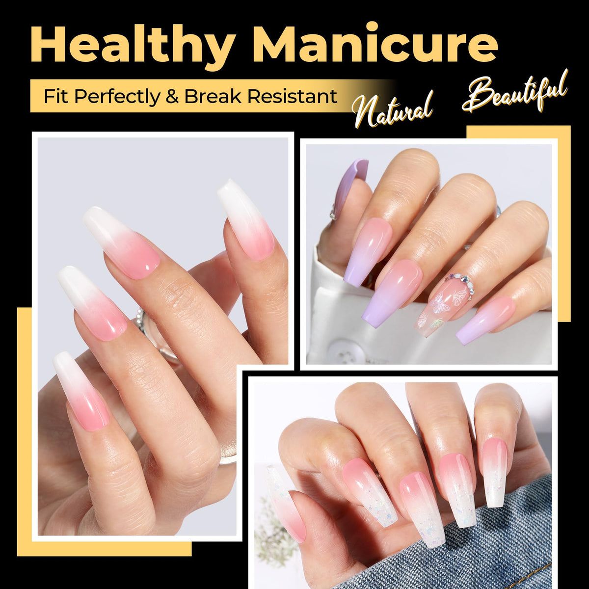 UNA GELLA coffin nail tips showing pre-etched texture