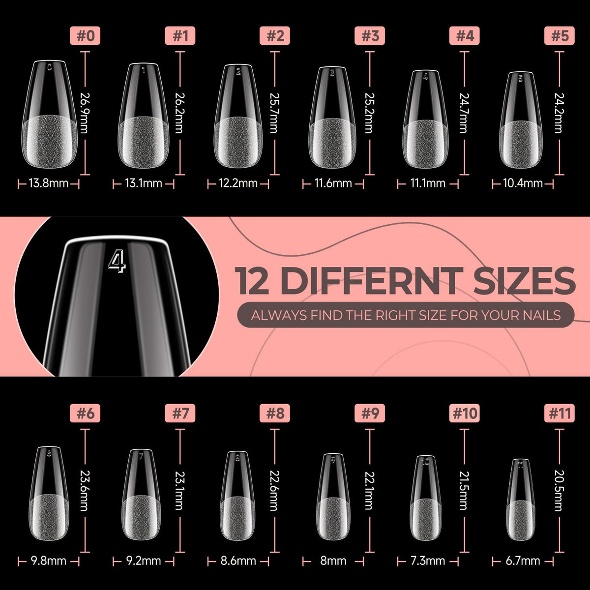 UNA GELLA coffin nail tips with nail art designs