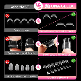 UNA GELLA coffin nails tips displayed with nail glue