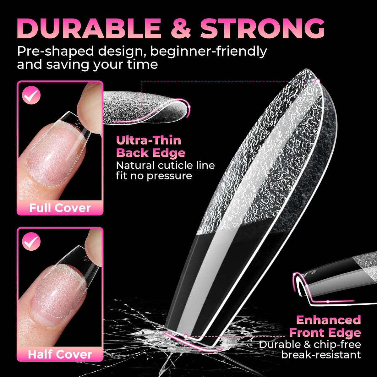 UNA GELLA coffin nails tips showing half-matte finish