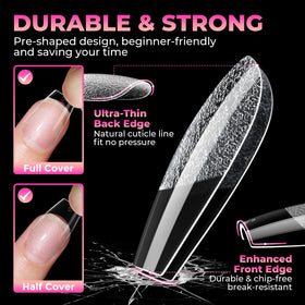 UNA GELLA coffin nails tips showing half-matte finish