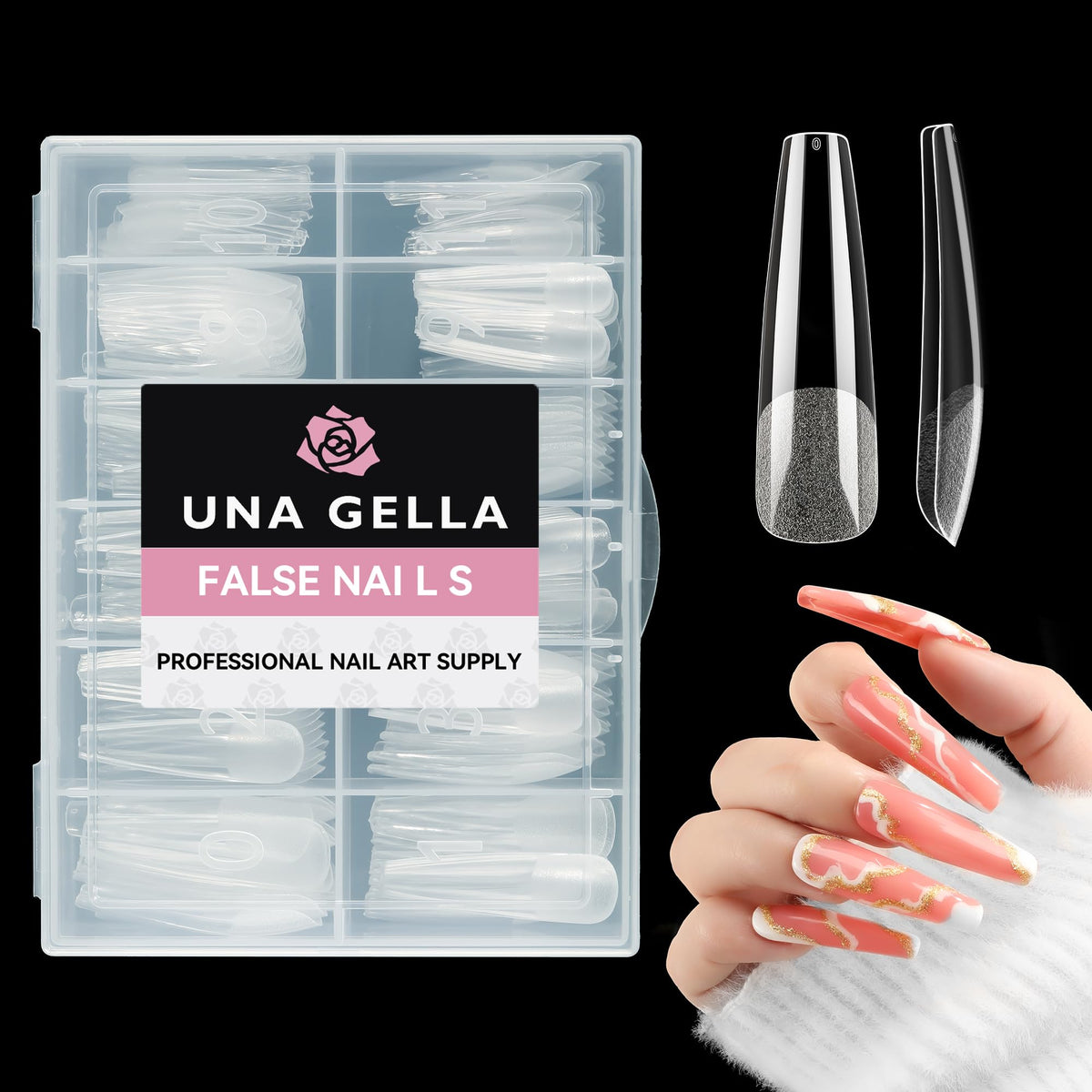 UNA GELLA Extra Long Coffin Nail Tips XXL front view
