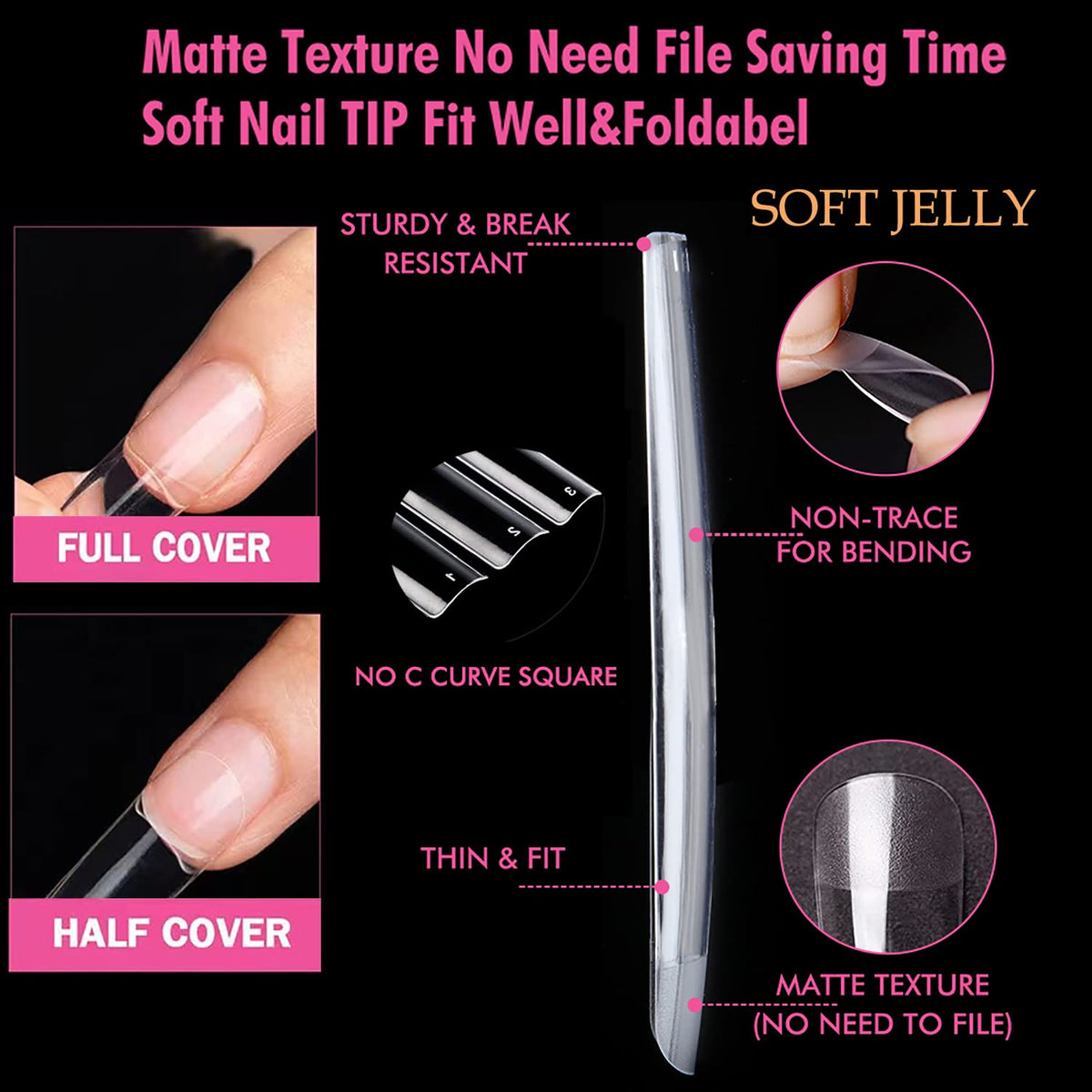 UNA GELLA Extra Long Square Gel Nail Tips in a hand with a manicure stick