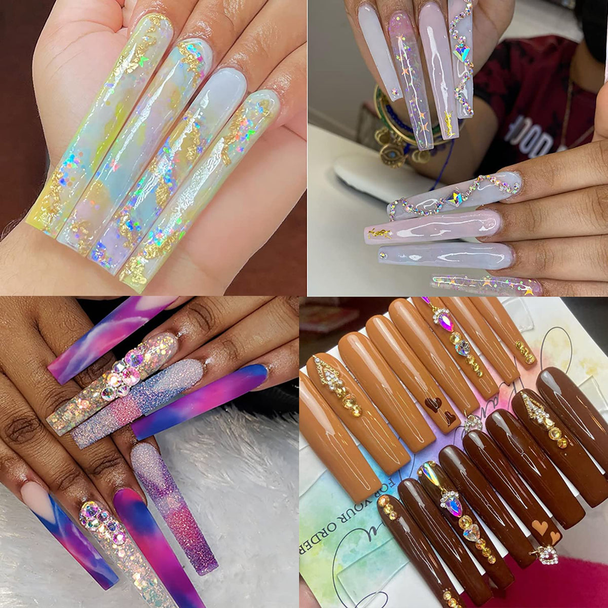 UNA GELLA Extra Long Square Gel Nail Tips with nail polish and accessories