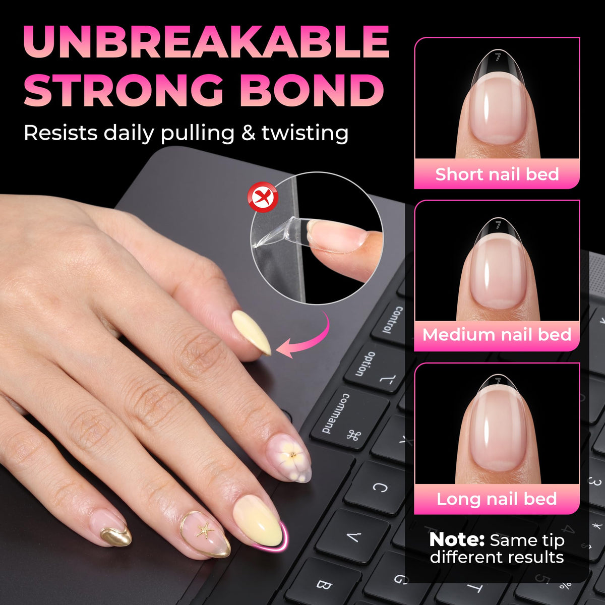 UNA GELLA Extra Short Almond Gel Nail Tips close-up showing half matte texture