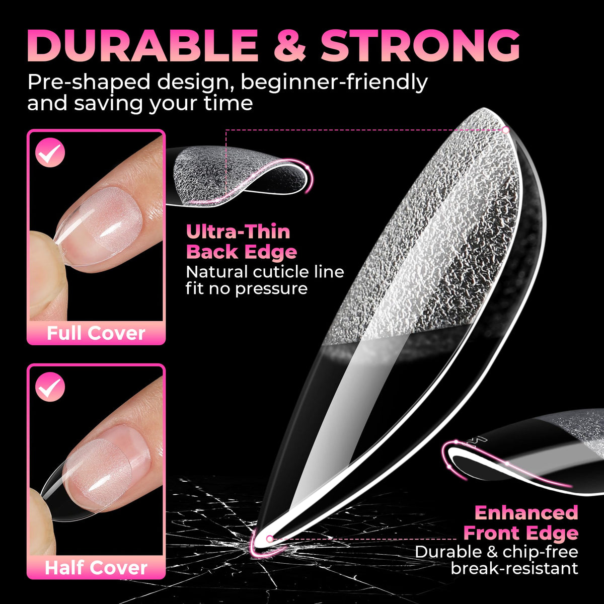 UNA GELLA Extra Short Almond Gel Nail Tips displayed with nail glue and polish