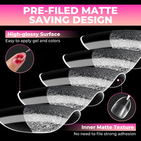 UNA GELLA Extra Short Almond Gel Nail Tips in various sizes laid out
