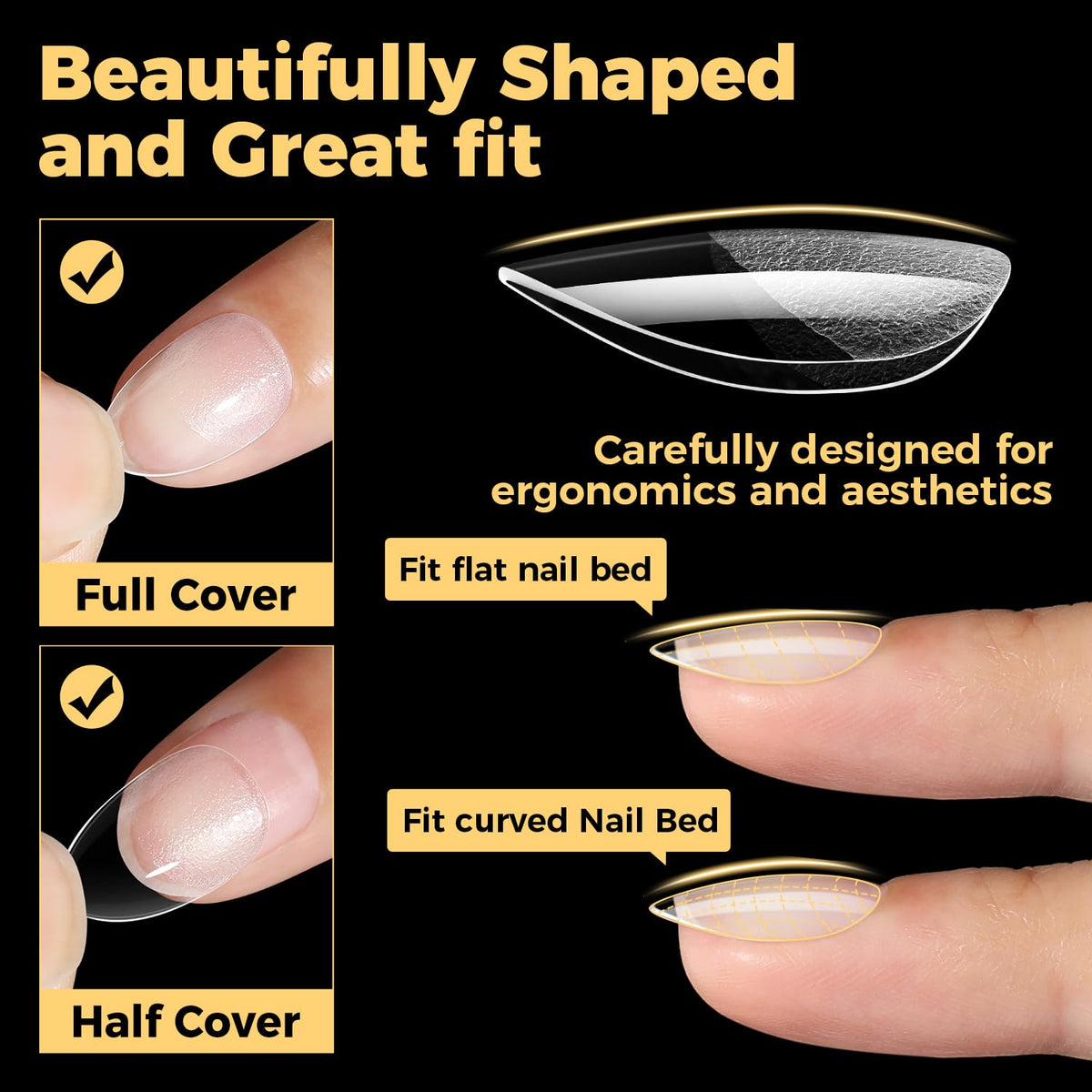 UNA GELLA Extra Short Almond Nail Tips in various sizes