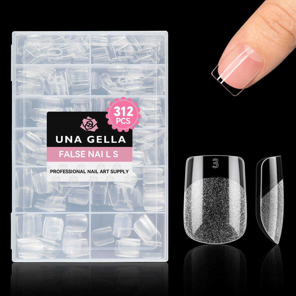 UNA GELLA Extra Short Square Nail Tips 312pcs packaging front view