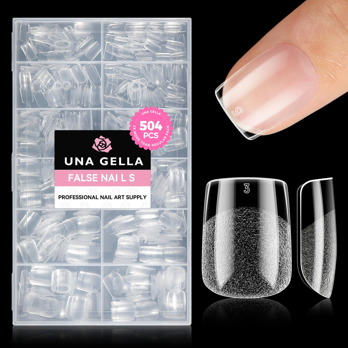 UNA GELLA Extra Short Square Nail Tips 504pcs front view