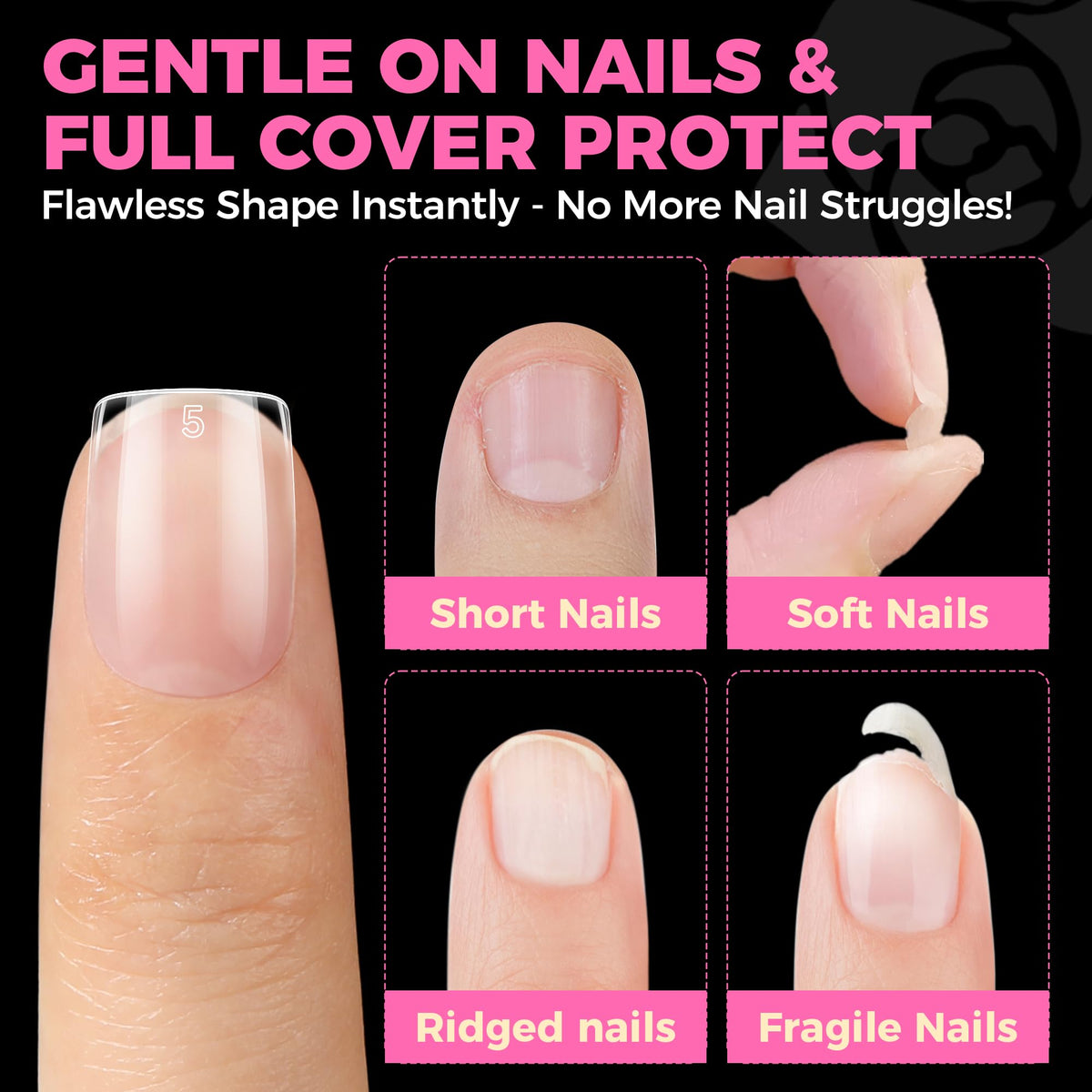 UNA GELLA Extra Short Square Nail Tips displayed on a table