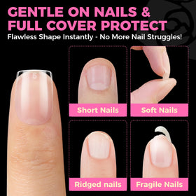 UNA GELLA Extra Short Square Nail Tips displayed on a table