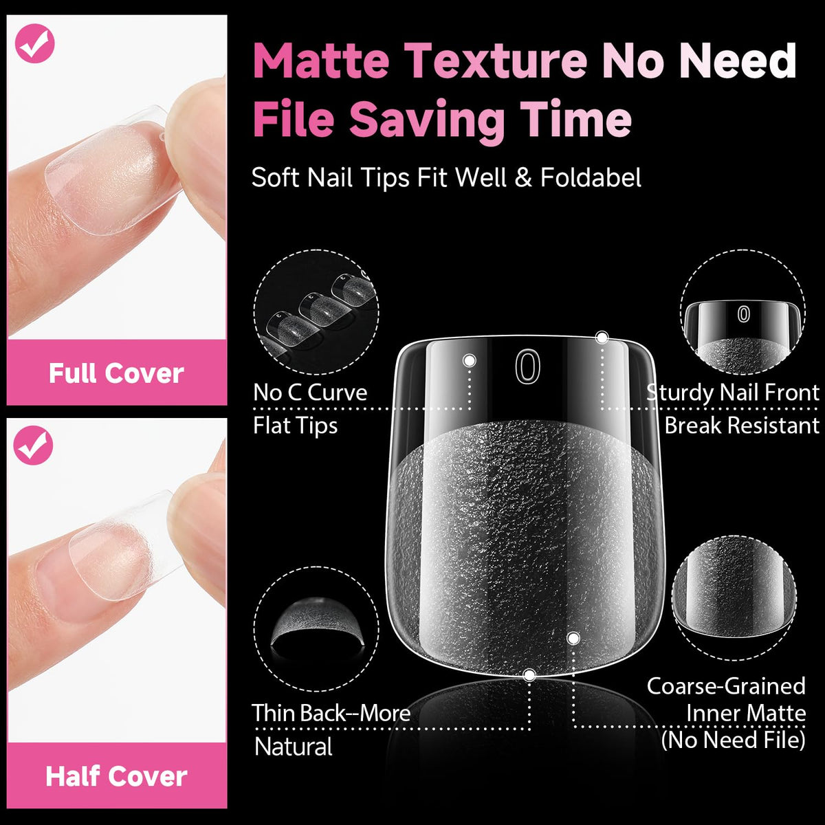 UNA GELLA Extra Short Square Nail Tips displaying natural fit