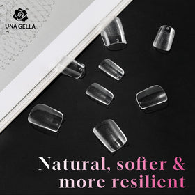 UNA GELLA Extra Short Square Nail Tips next to nail polish