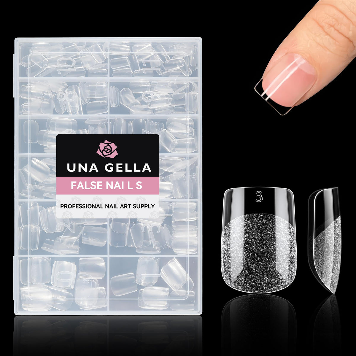 UNA GELLA Extra Short Square Nail Tips with nail art design