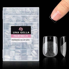 UNA GELLA Extra Short Square Nail Tips with nail art design