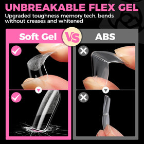 UNA GELLA Extra Short Square Nail Tips with nail polish