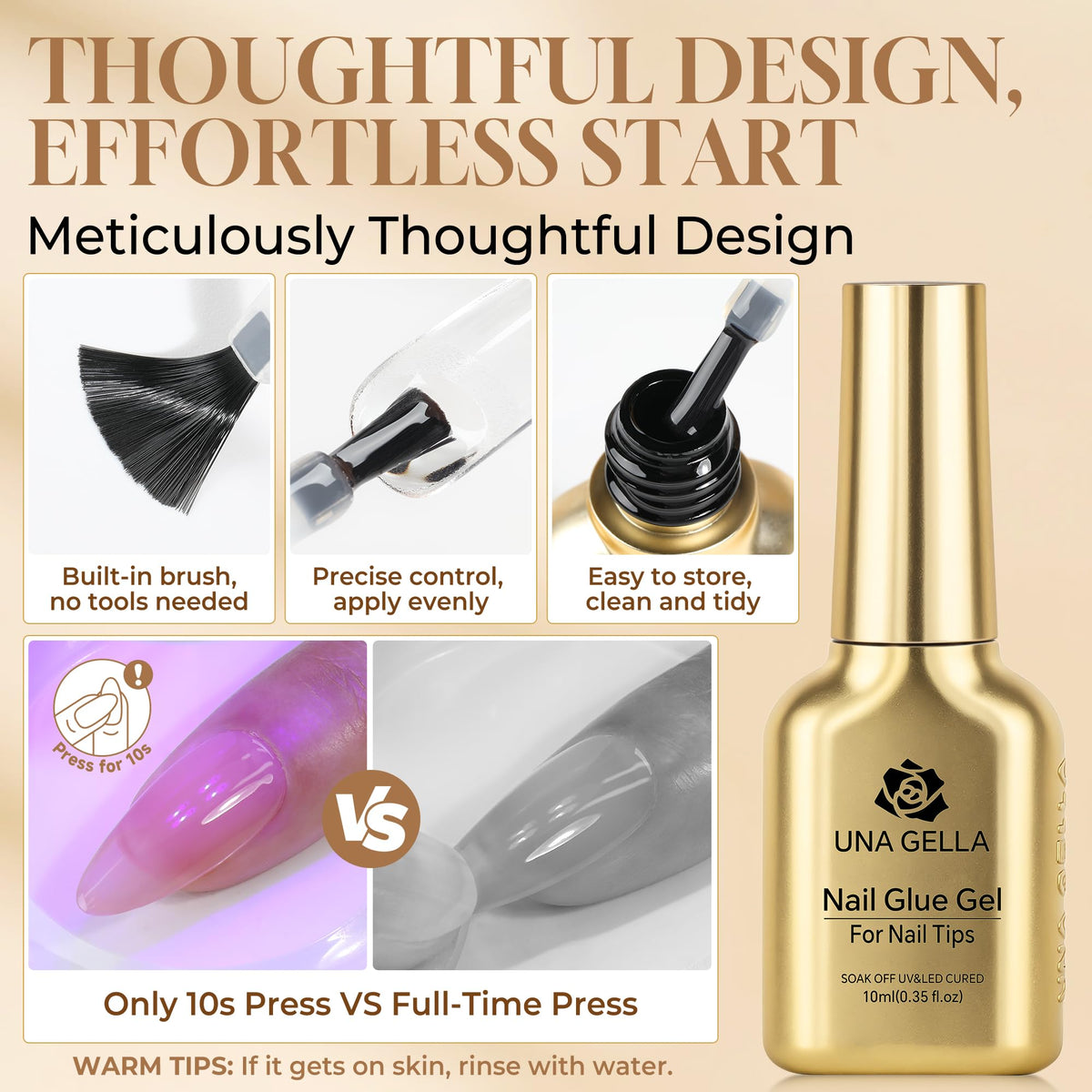 UNA GELLA Gel Nail Glue in use on nail tips