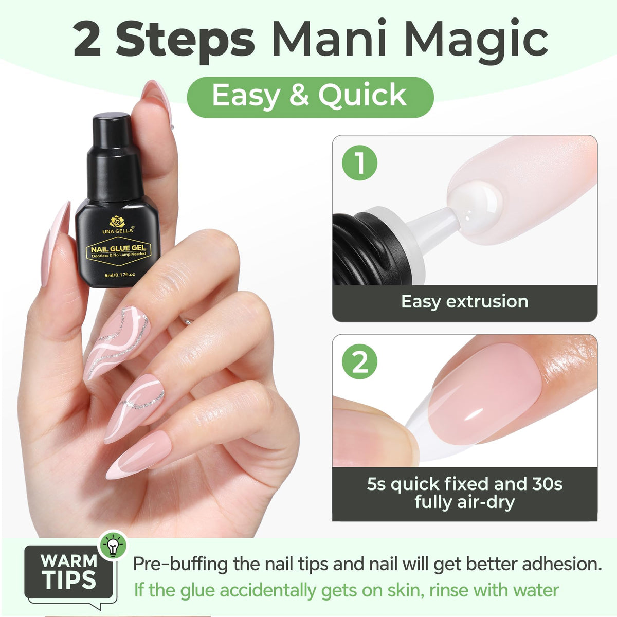 UNA GELLA Gel Nail Glue packaging with three bottles