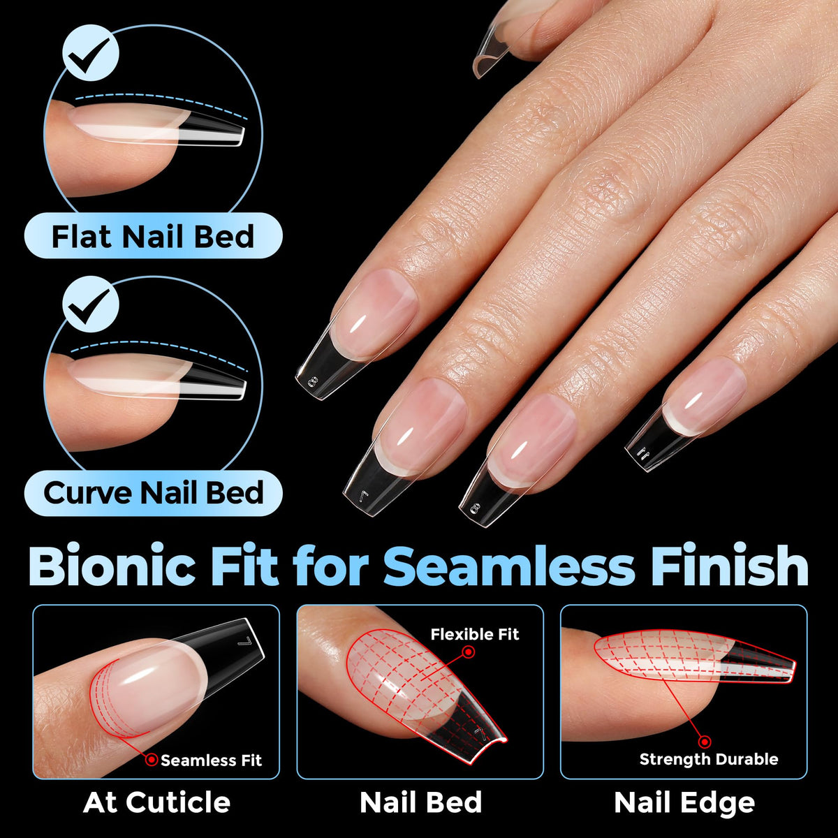 UNA GELLA Gel Nail Tips Coffin Medium 450PCS close-up of nail tips