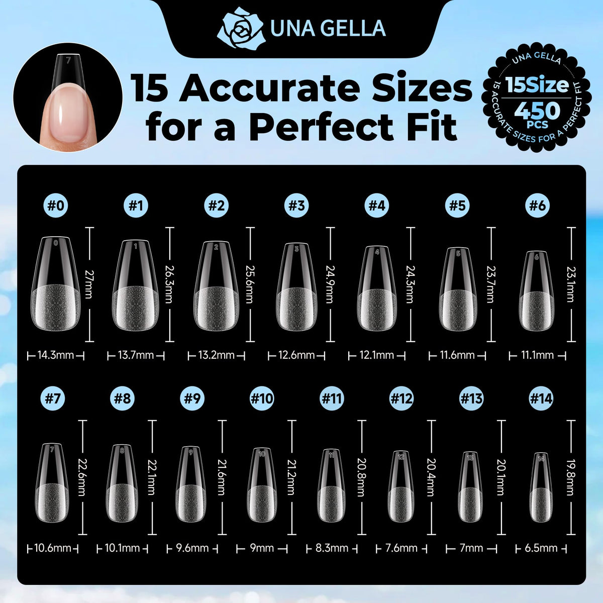 UNA GELLA Gel Nail Tips Coffin Medium 450PCS in use on nails