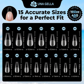 UNA GELLA Gel Nail Tips Coffin Medium 450PCS in use on nails