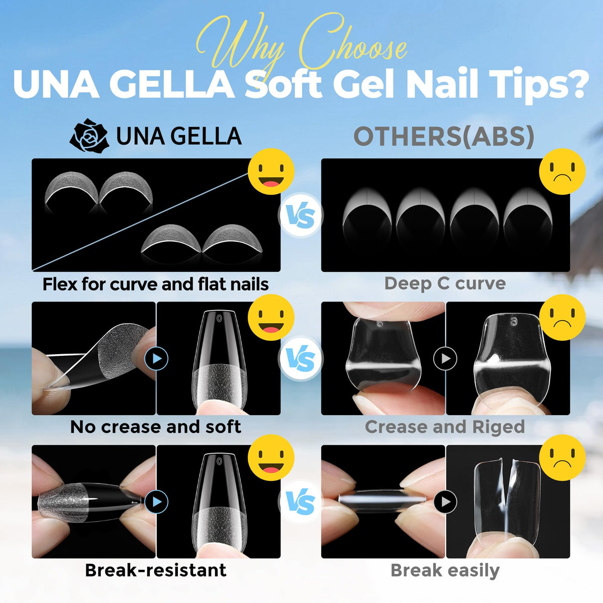 UNA GELLA Gel Nail Tips Coffin Medium 450PCS on a nail art display