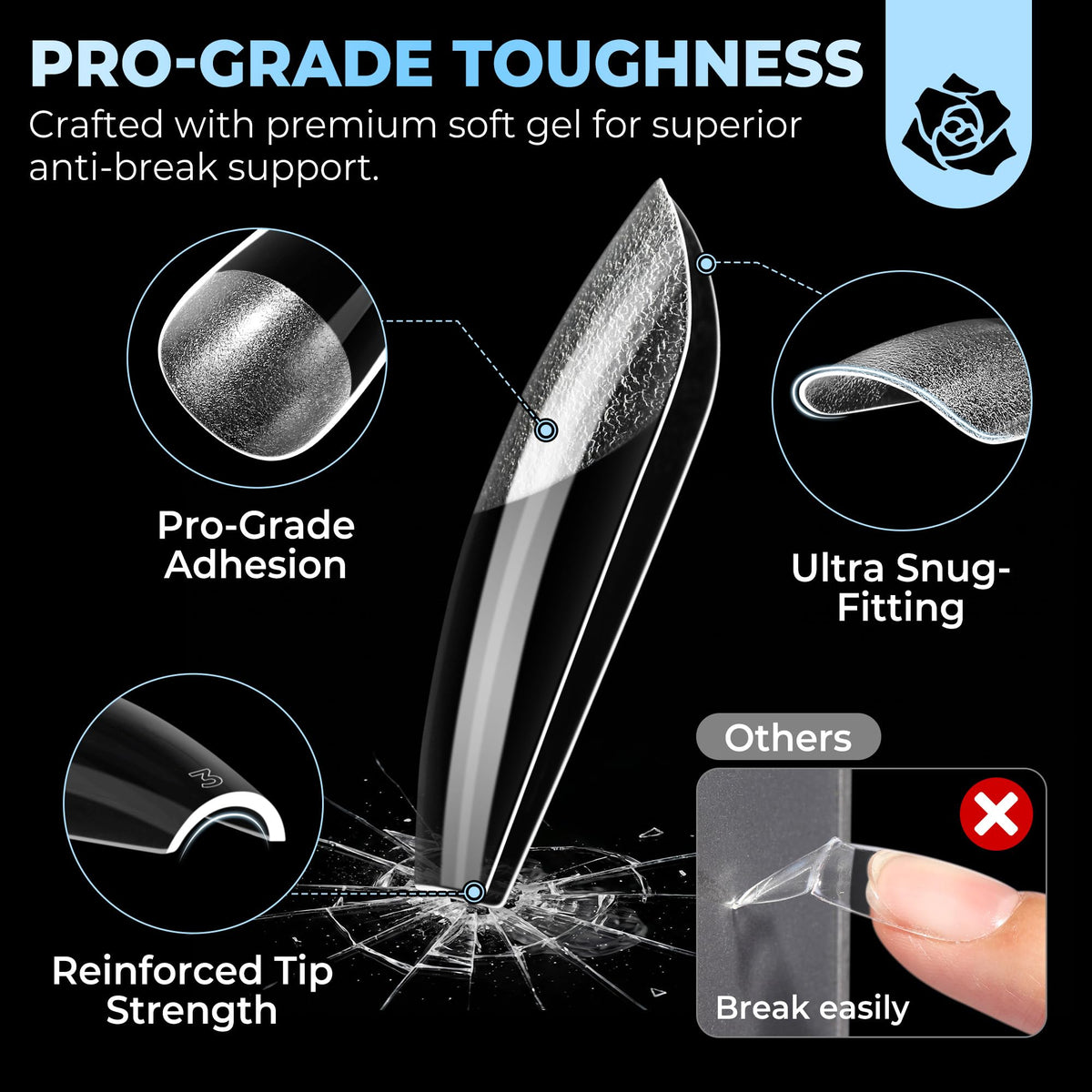 UNA GELLA Gel Nail Tips Coffin Medium 450PCS packaging