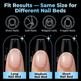 UNA GELLA Gel Nail Tips Coffin Medium 450PCS showing size variety