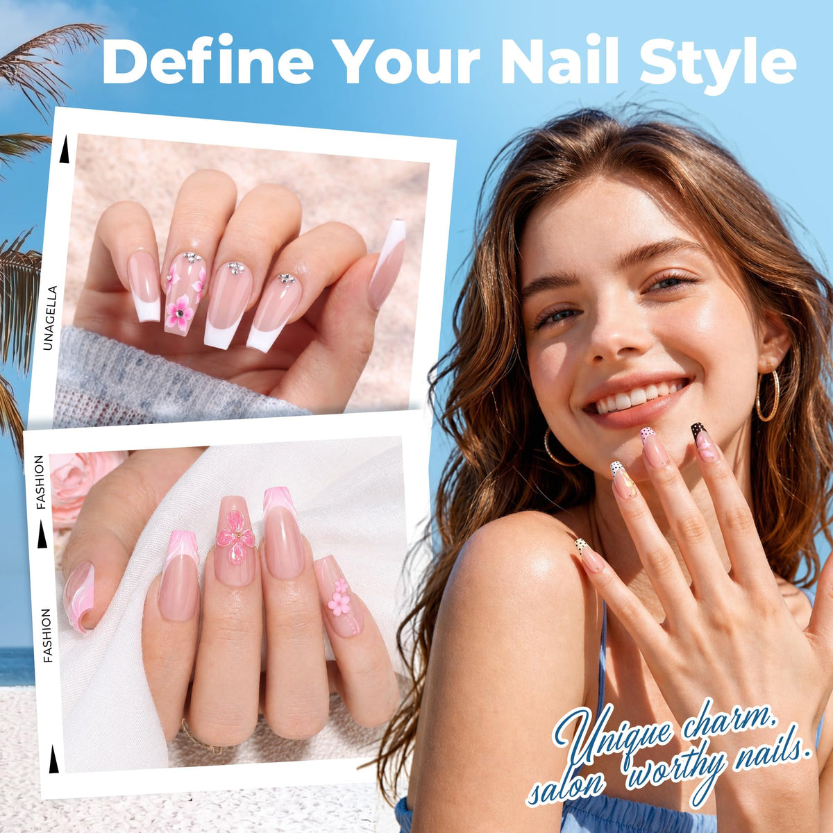 UNA GELLA Gel Nail Tips Coffin Medium 450PCS side view
