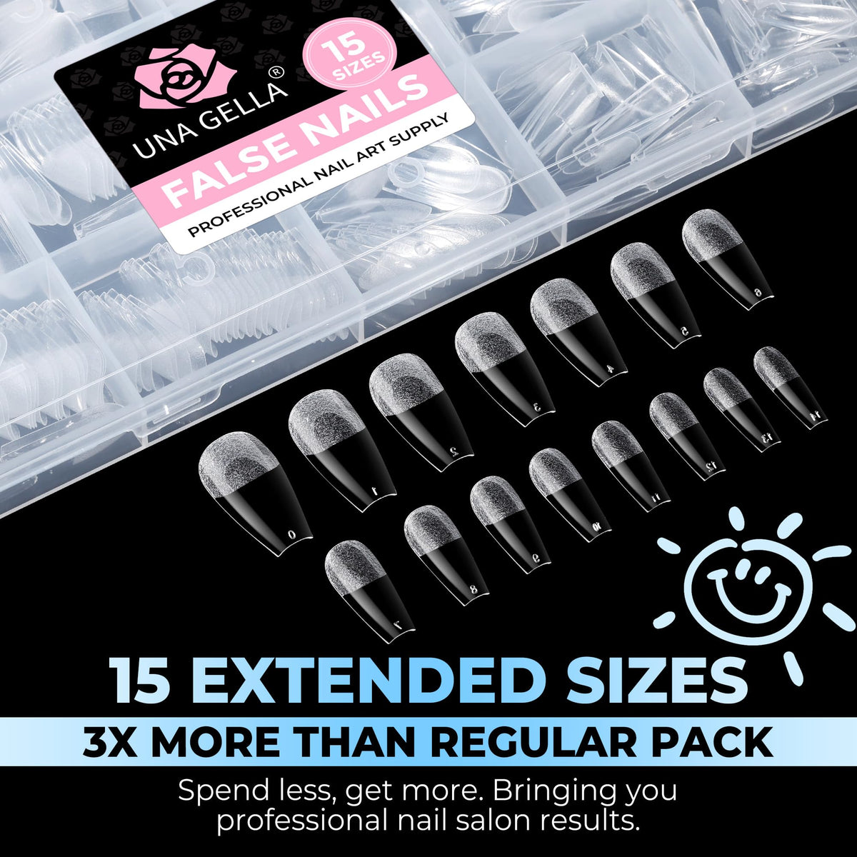 UNA GELLA Gel Nail Tips Coffin Medium 450PCS with nail polish