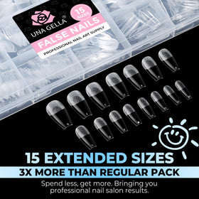 UNA GELLA Gel Nail Tips Coffin Medium 450PCS with nail polish