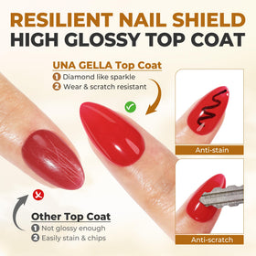 UNA GELLA Gel Top Coat No Wipe 2PCS application on acrylic nails