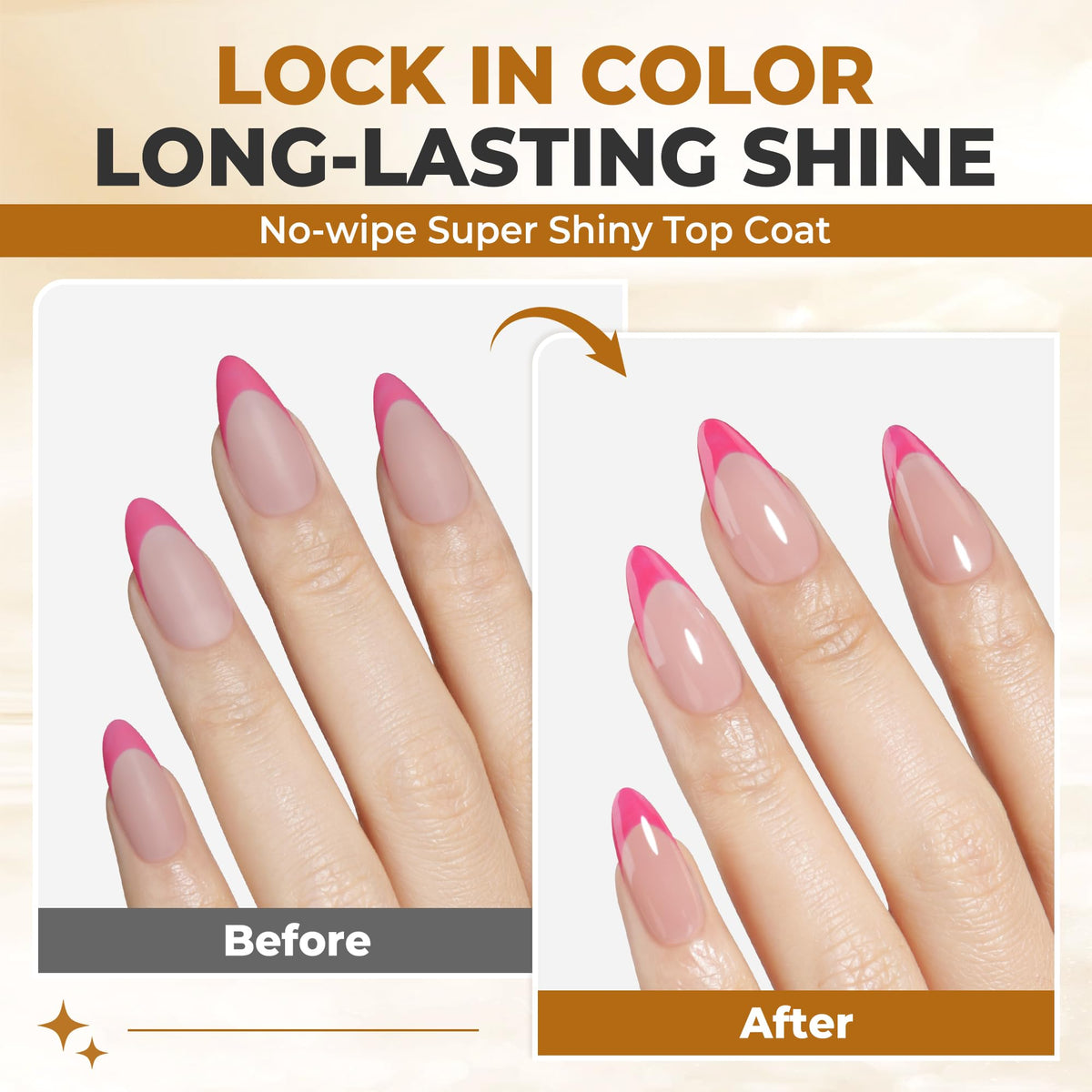 UNA GELLA Gel Top Coat No Wipe 2PCS glossy finish on nails