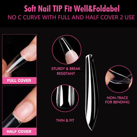 UNA GELLA Long Coffin Nail Tips clear gel tips close-up