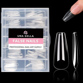 UNA GELLA Long Coffin Nail Tips clear gel tips pack front view