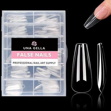 UNA GELLA Long Coffin Nail Tips clear gel tips pack front view