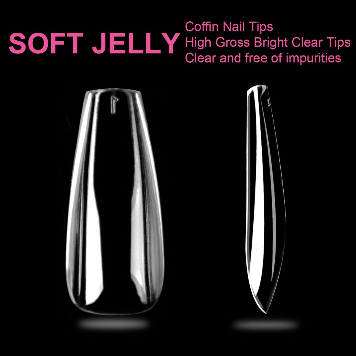 UNA GELLA Long Coffin Nail Tips displayed with nail polish