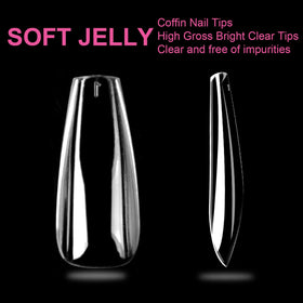 UNA GELLA Long Coffin Nail Tips displayed with nail polish