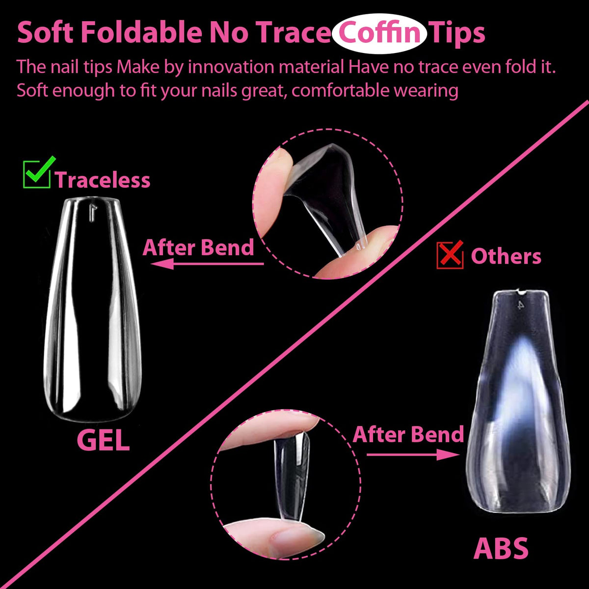 UNA GELLA Long Coffin Nail Tips in use on nails