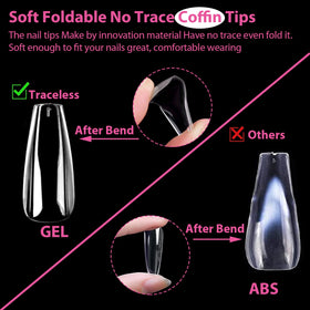 UNA GELLA Long Coffin Nail Tips in use on nails