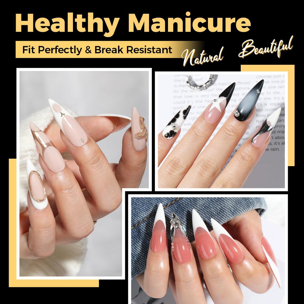 UNA GELLA Long Stiletto Gel Nail Tips 600Pcs packaging