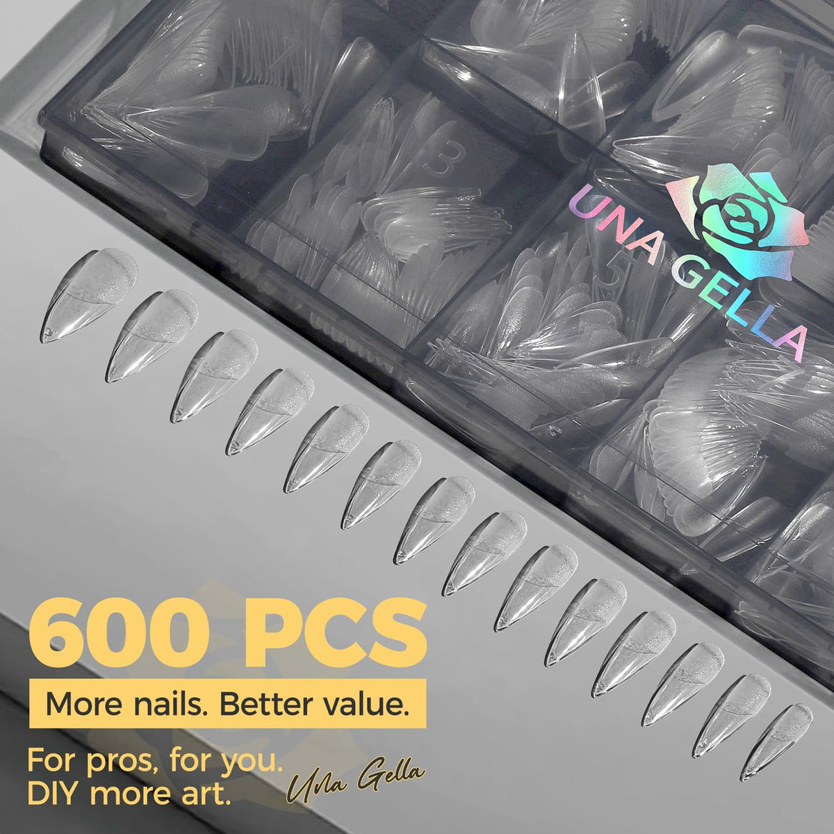 UNA GELLA Long Stiletto Gel Nail Tips 600Pcs side view