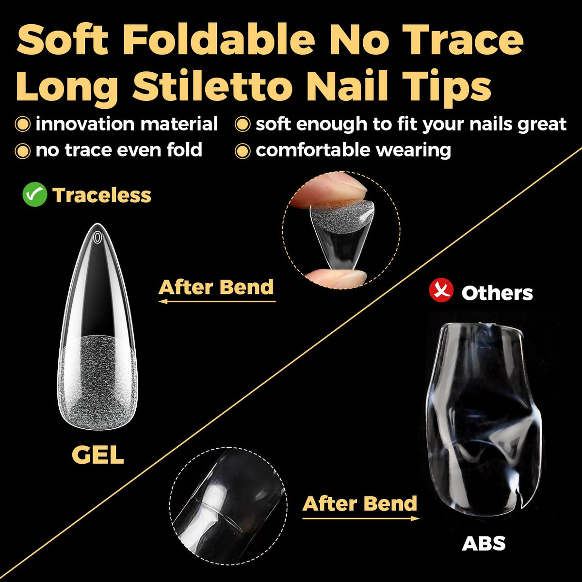 UNA GELLA Long Stiletto Gel Nail Tips 600Pcs with nail polish