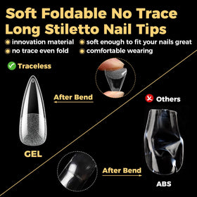 UNA GELLA Long Stiletto Gel Nail Tips 600Pcs with nail polish