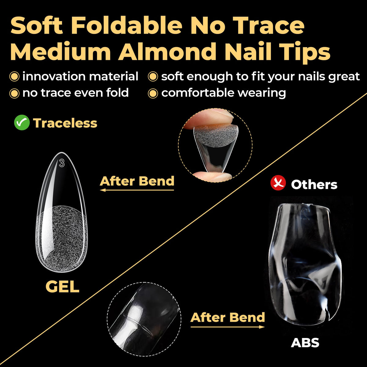 UNA GELLA Medium Almond Nail Tips 240PCS in a hand