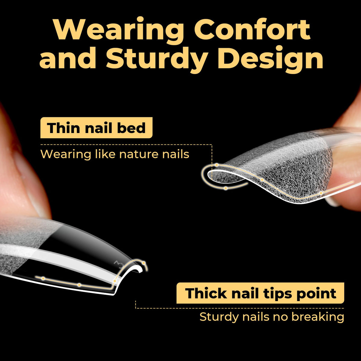 UNA GELLA medium coffin nail tips on a nail bed