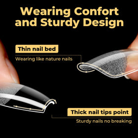 UNA GELLA medium coffin nail tips on a nail bed