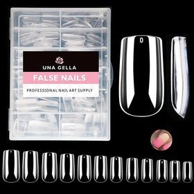 UNA GELLA Medium Square Gel Nail Tips 216pcs clear nails front view
