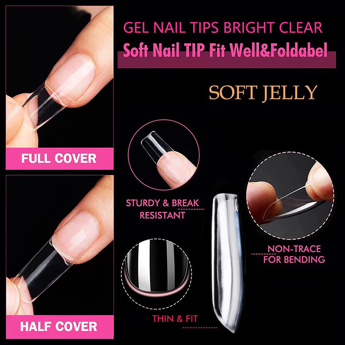 UNA GELLA Medium Square Gel Nail Tips applied on natural nails